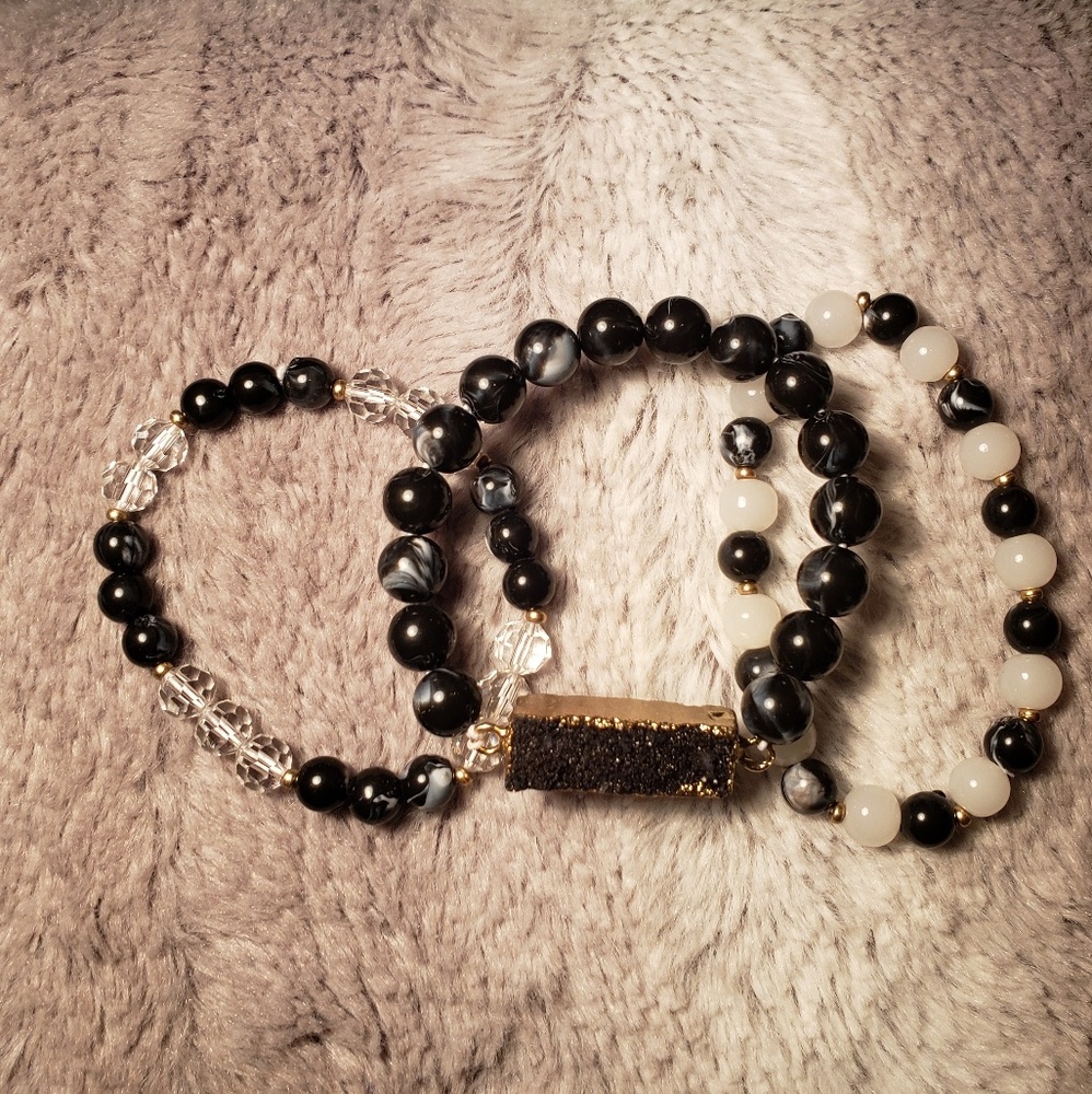 Set of 3 lucky marble bracelets